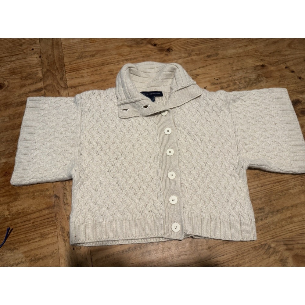 French Connection Cable Knit Cardigan Sweater Sz S Cream Alpaca Blend Button - Picture 7 of 13